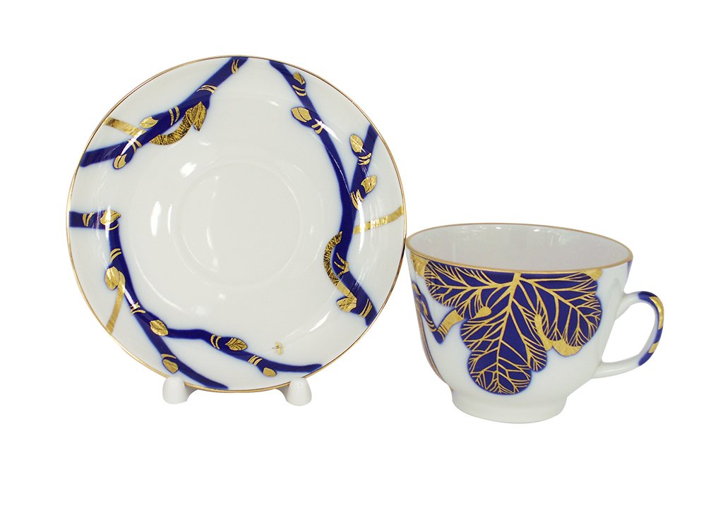 Lomonosov Porcelain Tea Cup and Saucer Golden Tree 11.8 oz/350 ml