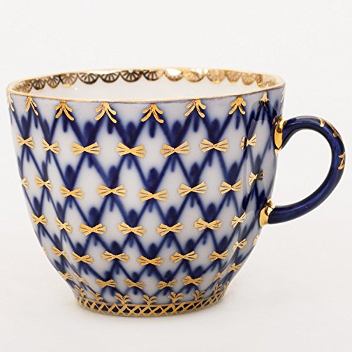 Imperial / Lomonosov Porcelain Coffee Cup w/ Saucer 'Cobalt Net'
