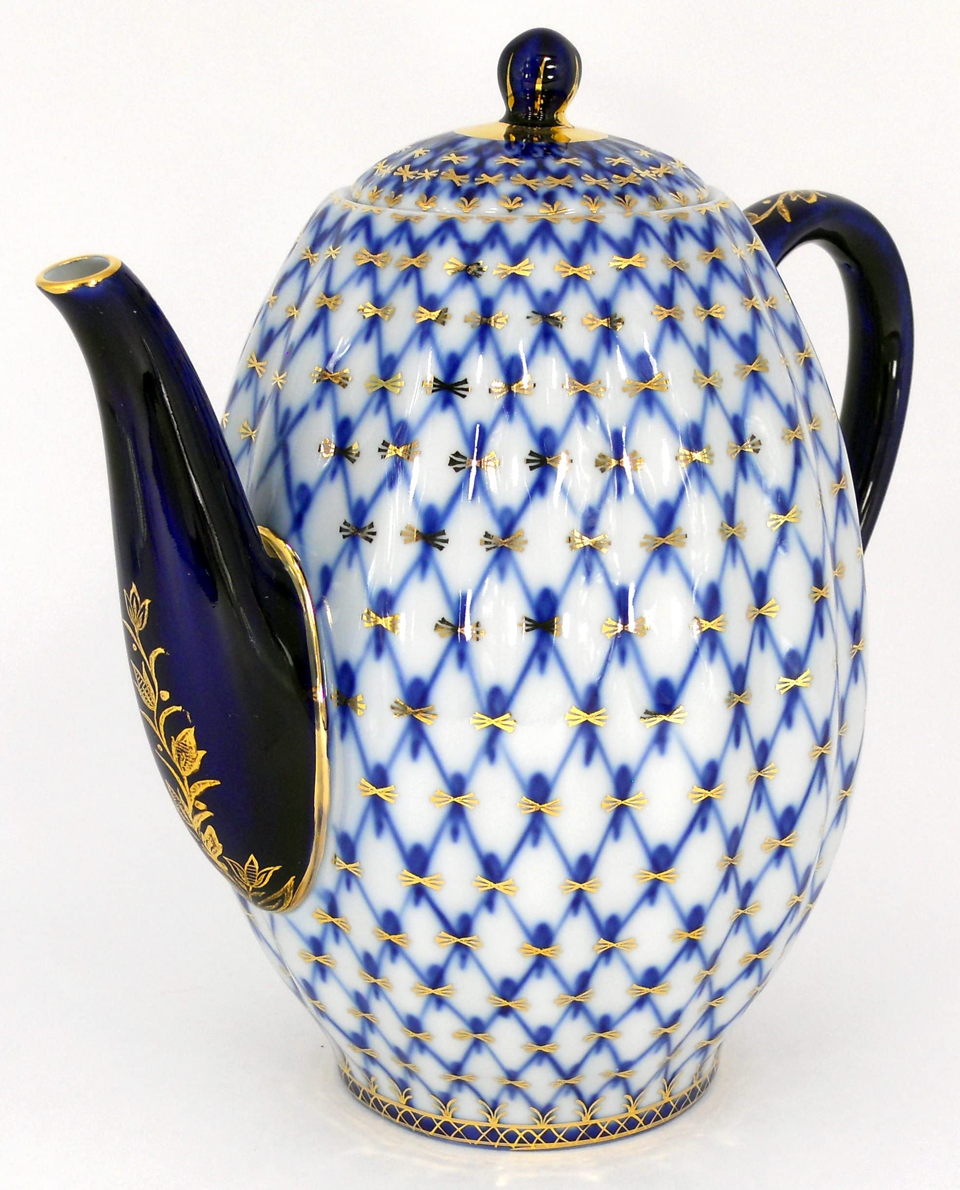 Lomonosov Porcelain 22 Karat Gold Cobalt Net Coffee Pot 8 Cups 40 oz/1200 ml