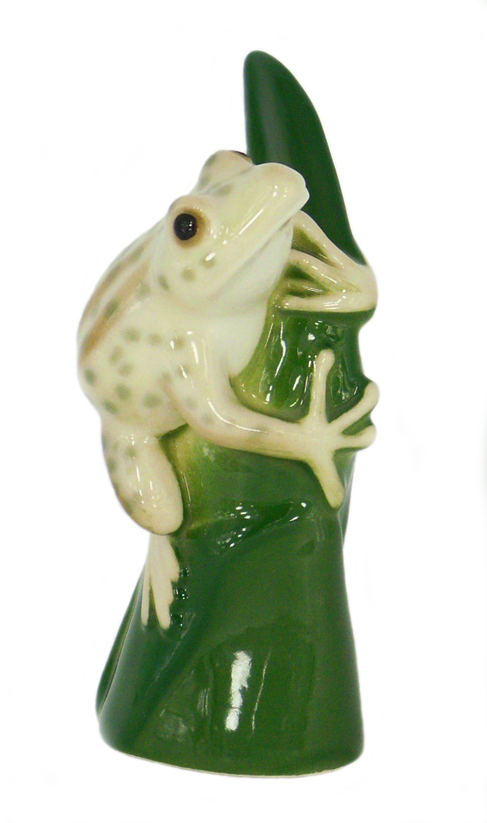 Green Frog on Reed Leaf Lomonosov Porcelain Collectible Figurine