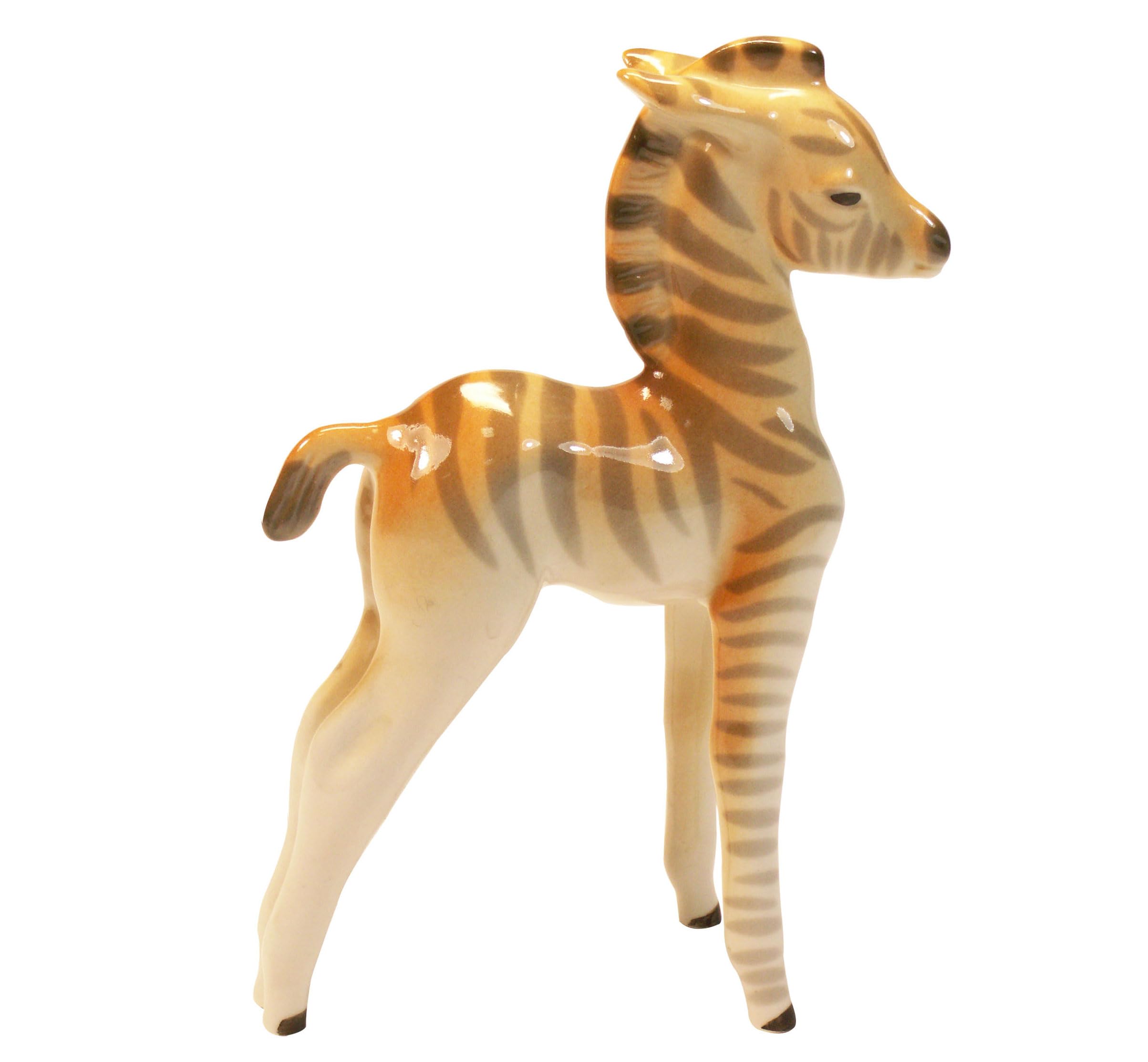 Lomonosov Zebra Foal Standing Porcelain Figurine, Brown/White