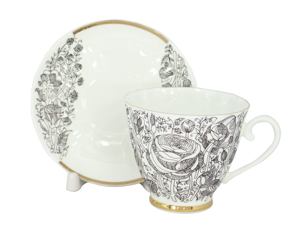 Lomonosov Porcelain Bone China Coffee/Tea Set 6.8 oz/200 ml Black Summer 2pc