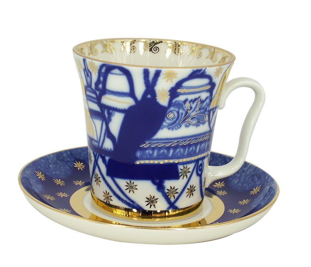 Lomonosov Porcelain Mug and Saucer Leningradskii Bells 12.2 fl.oz/360 ml