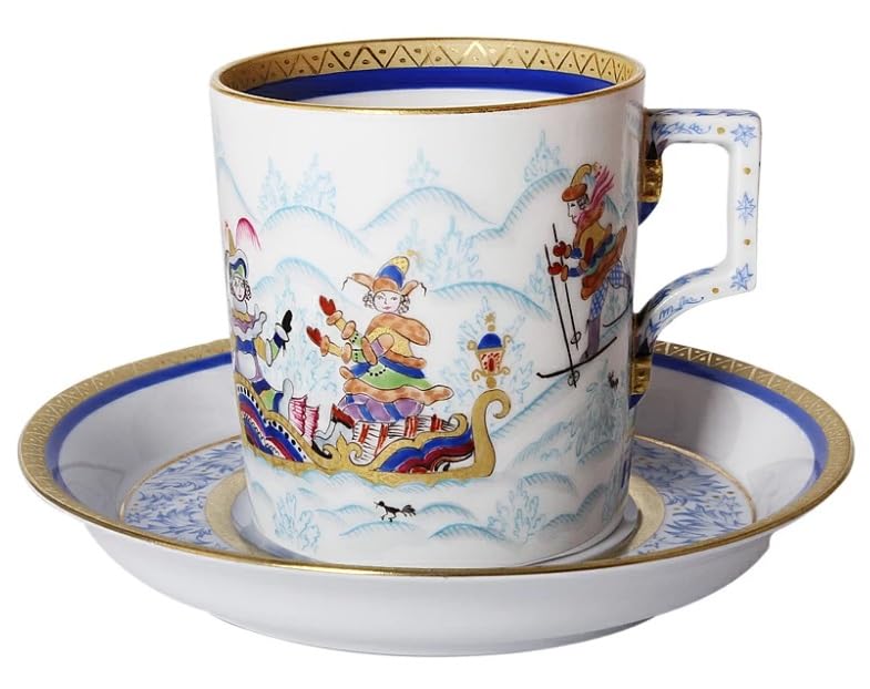 Lomonosov Porcelain Tea Set 4/10 Winter Fun, medium, White, Blue, Gold