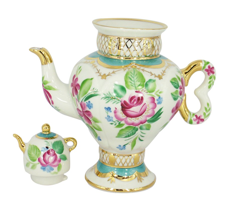 Lomonosov Porcelain Teapot Samovar Light Day 16.2 fl.oz/480 ml