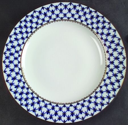 Lomonosov Cobalt Net Large Dinner Plate, Fine China Dinnerware