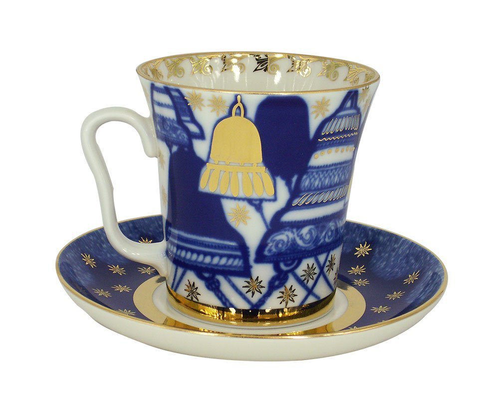 Lomonosov Porcelain Mug and Saucer Leningradskii Bells 12.2 fl.oz/360 ml