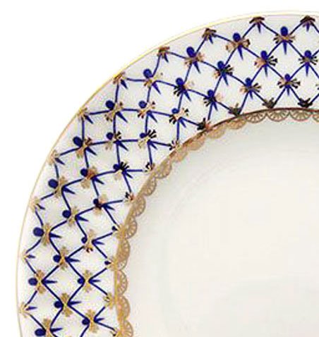 Lomonosov Porcelain Bone China Cake Dessert Plate Cobalt Net Wave 5.9 inches/150 mm