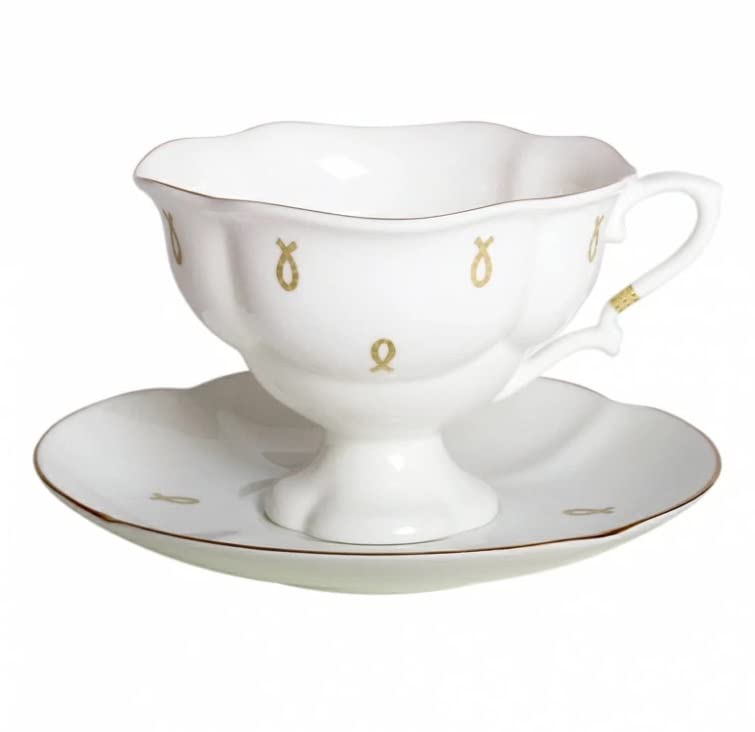 Lomonosov Porcelain Tea Set Cup and Saucer Natasha Bone China Curls 7.76 oz/220 ml