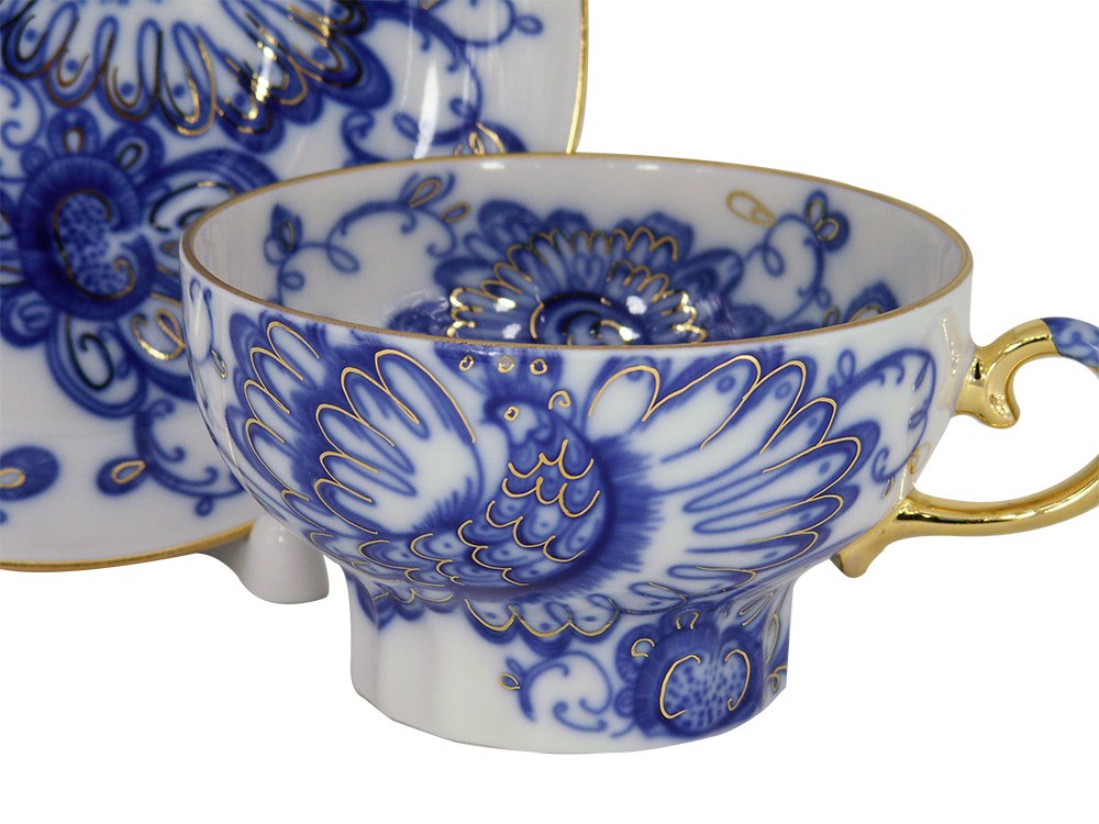 Lomonosov Porcelain Set Singing Garden 2pc Cup and Saucer 7.8 fl.oz/230 ml