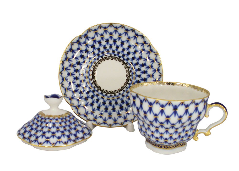 Lomonosov Porcelain Cobalt Net Covered Cup Set