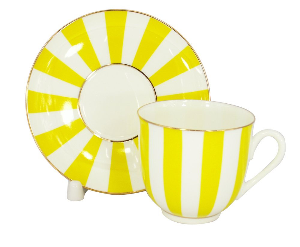 Lomonosov Porcelain Bone China Tea/Coffee Cup and Saucer Yellow Yes and No 6 oz/180 ml