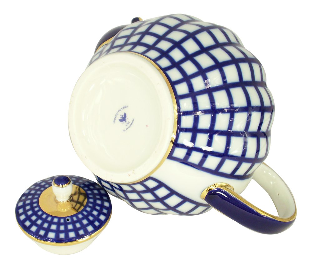 RARE Big Lomonosov Porcelain Large Tea Pot 68 oz/2000 ml Cobalt Cell