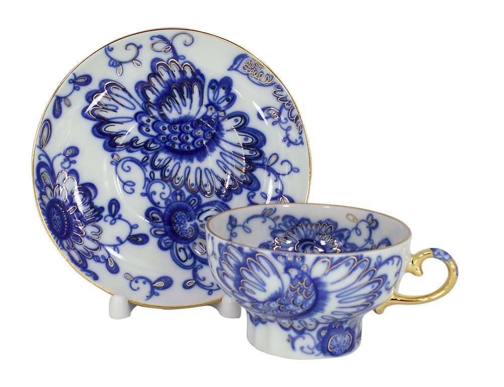 Lomonosov Porcelain Set Singing Garden 2pc Cup and Saucer 7.8 fl.oz/230 ml