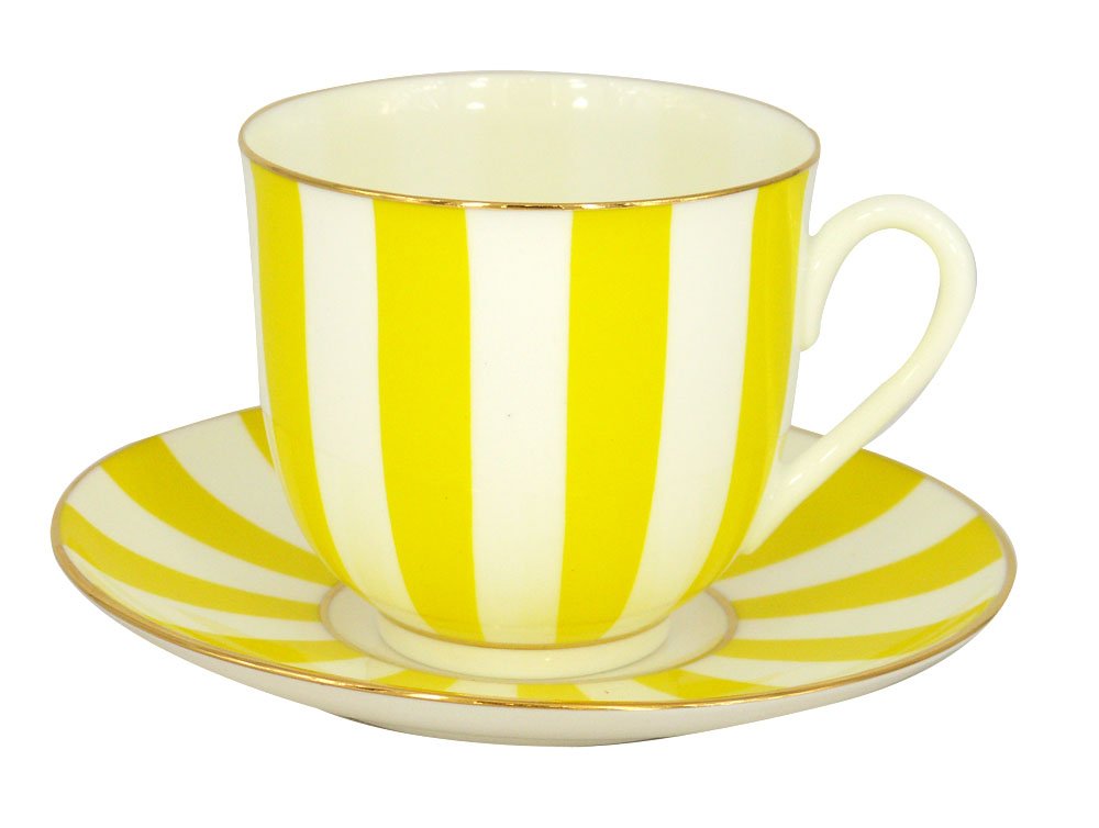 Lomonosov Porcelain Bone China Tea/Coffee Cup and Saucer Yellow Yes and No 6 oz/180 ml