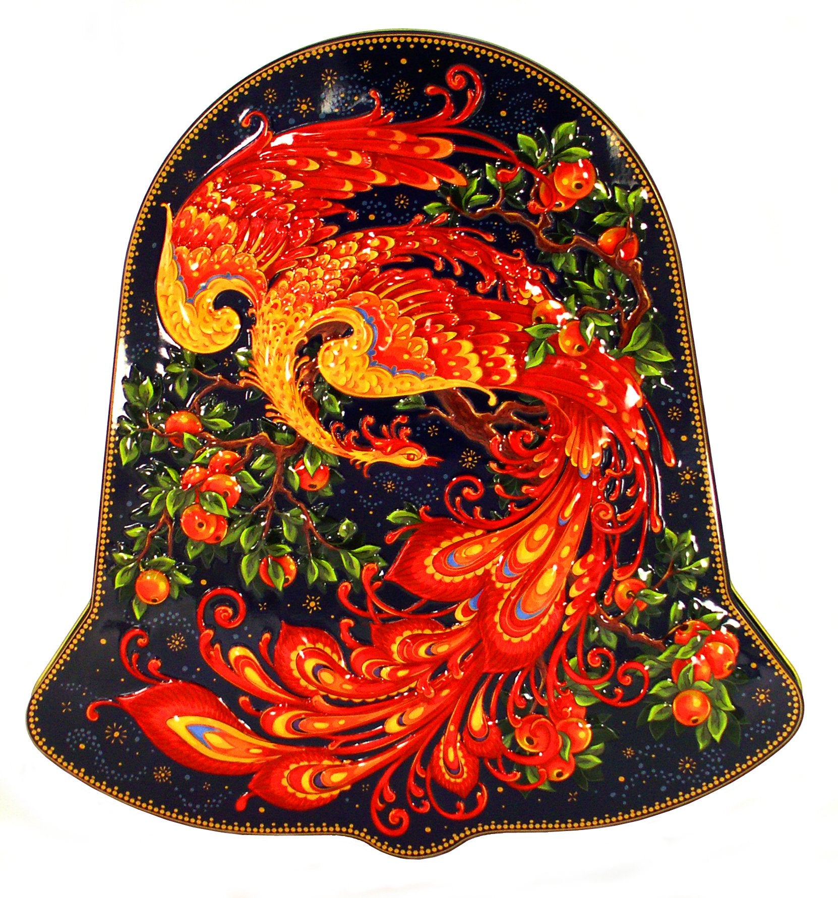 Black Tea 5.3 oz/150 gr Metal Bell Box Palekh Painting Magic FIRE-BIRD