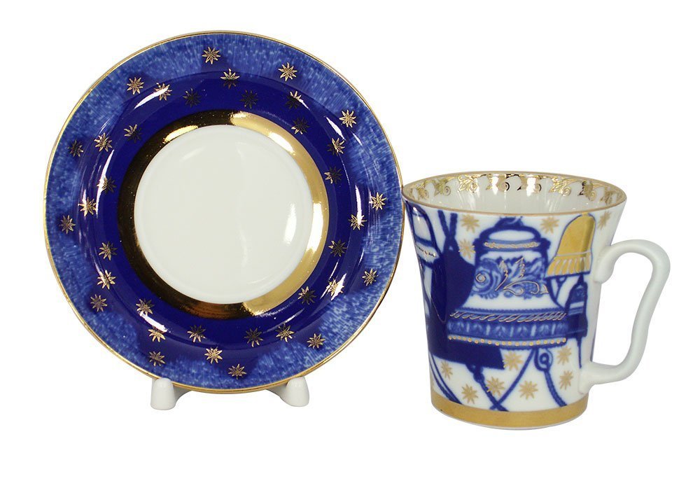 Lomonosov Porcelain Mug and Saucer Leningradskii Bells 12.2 fl.oz/360 ml