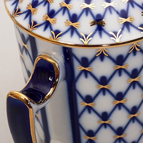 Imperial / Lomonosov Porcelain Mug w/ Lid and Saucer 'Cobalt Net'