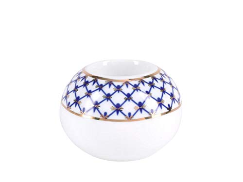 Lomonosov Porcelain Round Candle Tealight Holder Cobalt Net