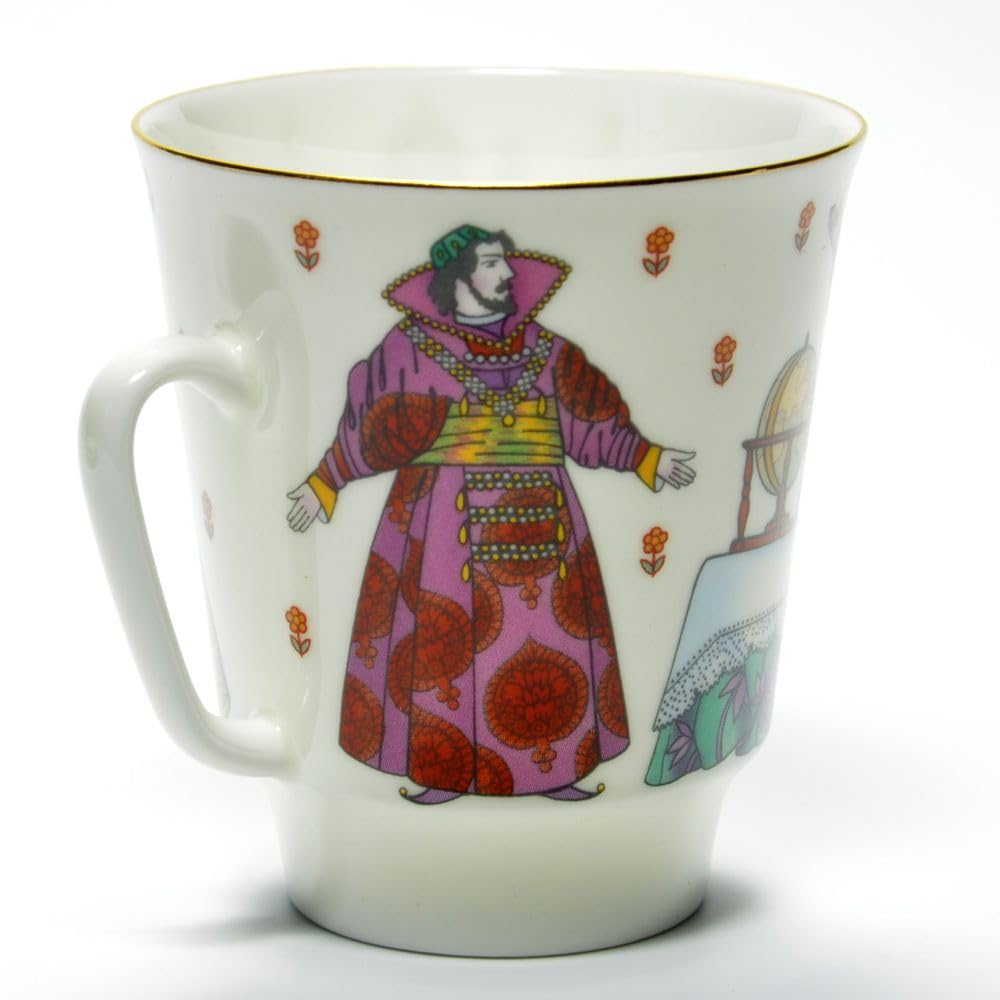 Lomonosov Porcelain Bone China Tea Set Cup, Saucer and Cake Plate Tsar Feodor Ioannovich 5.6 oz/165 ml, White, Blue, Red