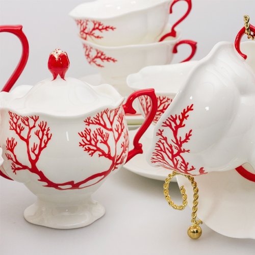 Imperial/Lomonosov Porcelain Tea Set 20 pc. for 6 persons 'Coral'