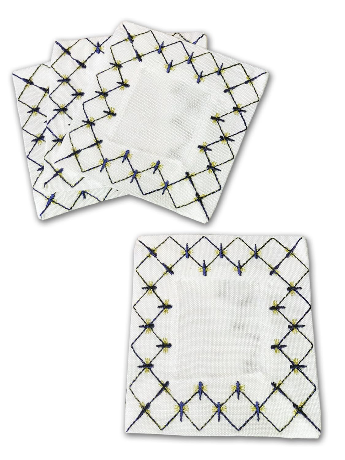 Lomonosov Embroidered Cobalt Net Patterns Table Accessories Set of 4