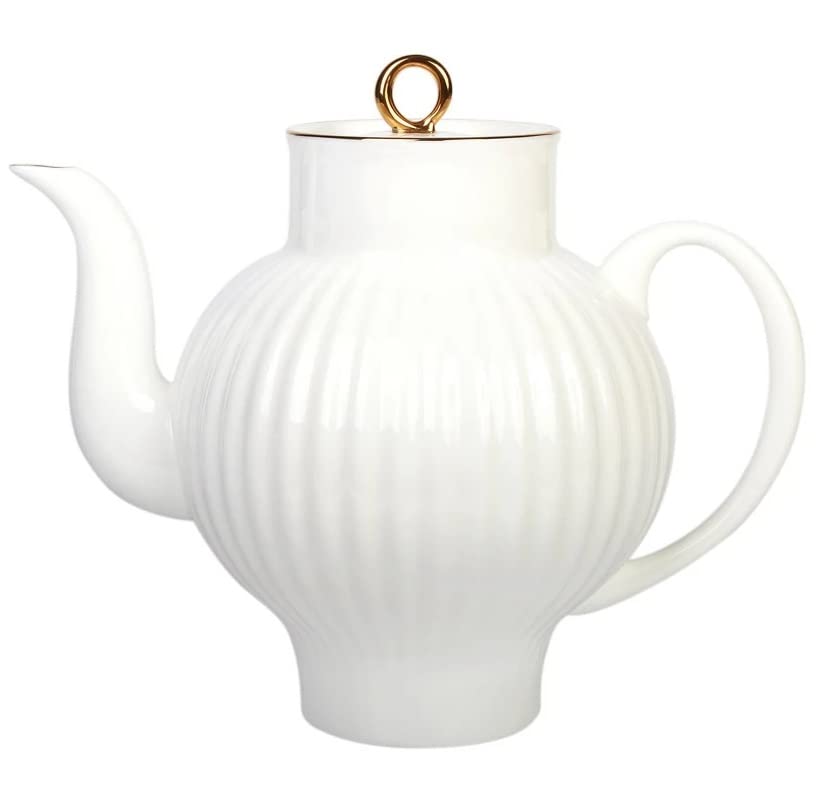 Lomonosov Porcelain Teapot Wave Golden Edge 4 Cups Bone China 27 fl.oz/800 ml