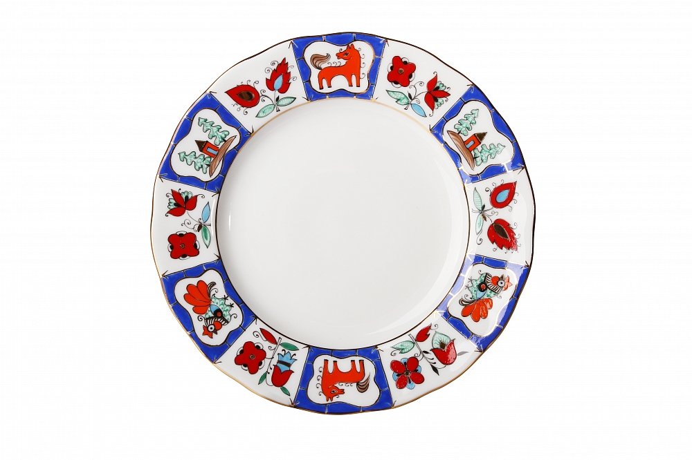 Lomonosov Porcelain Cake Dessert Plate Russian Lubok 7 Inches 180 mm Diameter