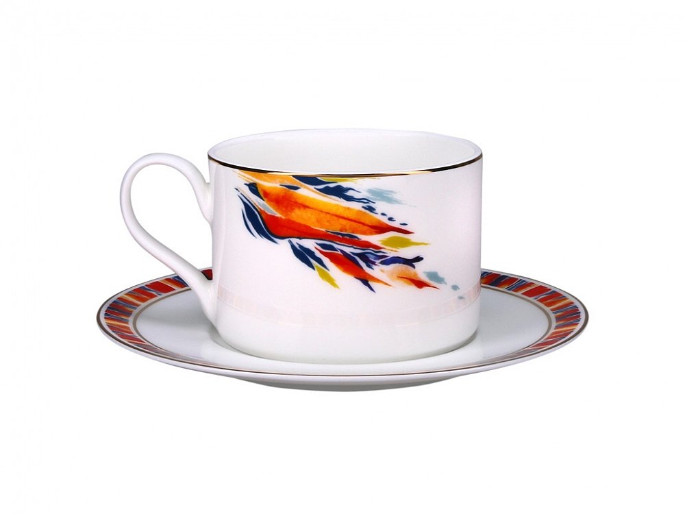 Lomonosov Porcelain Tea Cup Premium Flame Flower (2) 9.1oz/270 ml