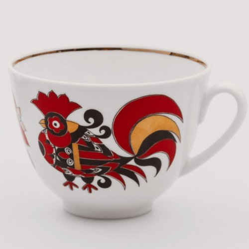 Imperial/Lomonosov Porcelain 'Red Roosters' Teacup w/Saucer