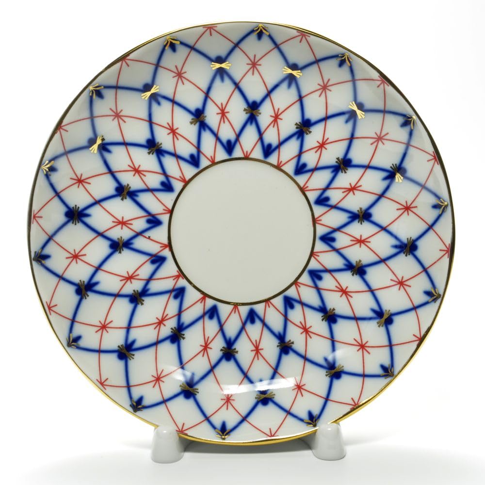 Lomonosov Porcelain Tulip Cobalt and Red Net Tea Cup and Saucer Set 8.45 oz/250 ml