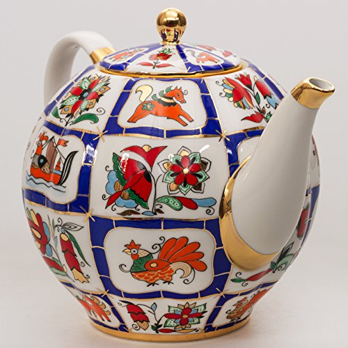 Imperial/Lomonosov Porcelain Teapot Russian Lubok 2 Liters