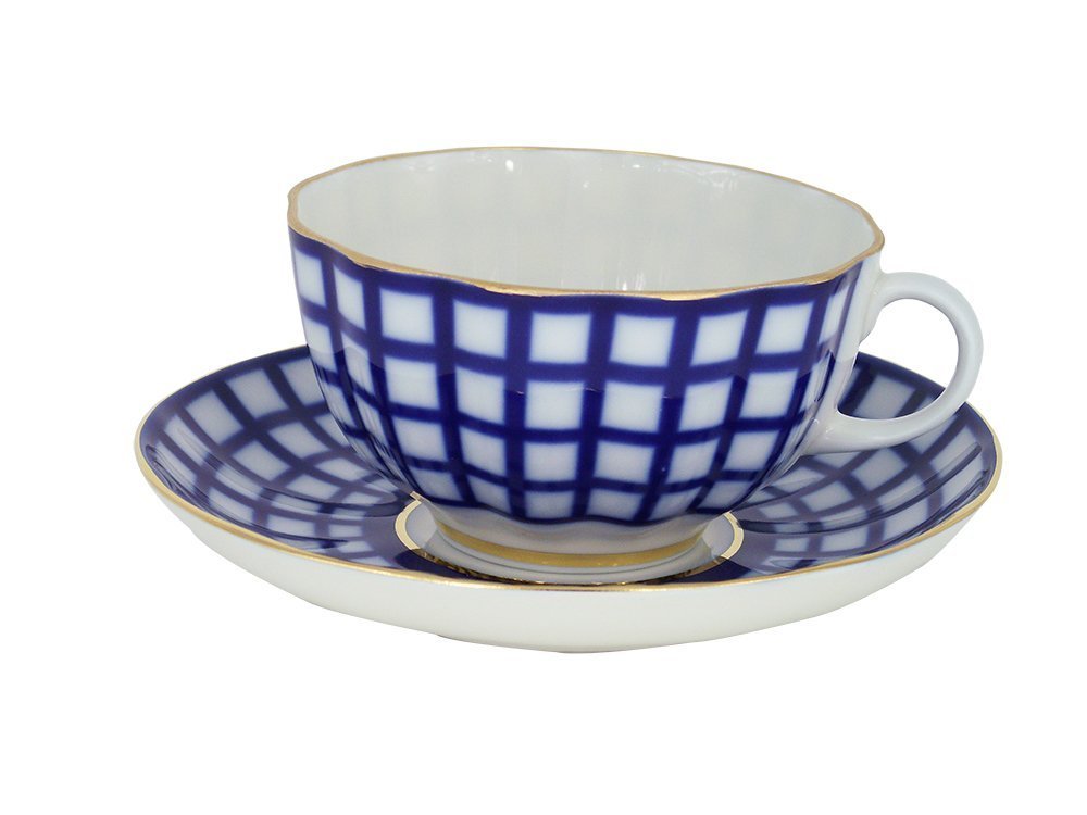Lomonosov Porcelain Tea Set Cup and Saucer Cobalt Cell 8.45 oz/250 ml