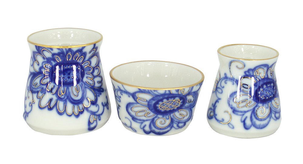 Lomonosov Porcelain Singing Garden Spice Set 4 pc: Tray, Salt Cellar, Pepper Box, Sauceboat