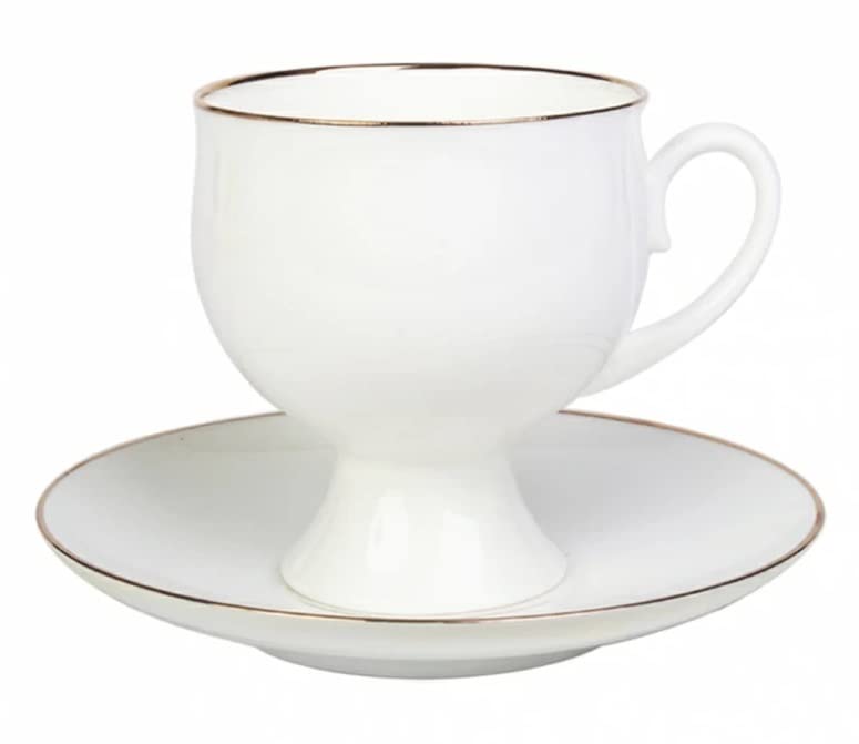 Lomonosov Porcelain Set Golden Ribbon Bone China Coffee Cup 5.4 oz/160 ml and Saucer