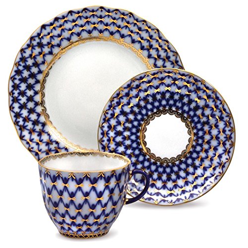 Cobalt Net Coffee Set. Imperial Porcelain Factory (4.7 Fl Oz) 22k Gold