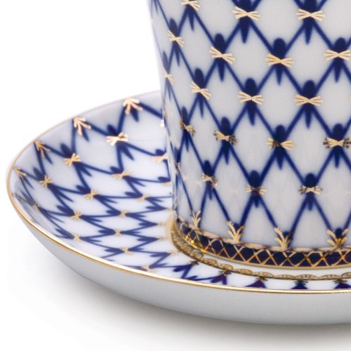 Imperial / Lomonosov Porcelain 'Cobalt Net' Teacup w/ Saucer