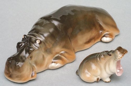 Lomonosov Porcelain Figurines Hippos Big and Small