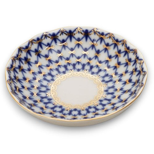 Lomonosov Imperial Porcelain Jam Jelly Marmalade Dish Tulip Cobalt Net 3.9"