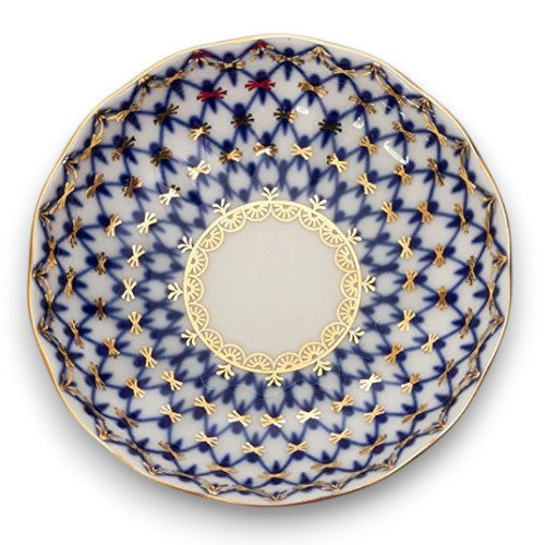 Lomonosov Imperial Porcelain Jam Jelly Marmalade Dish Tulip Cobalt Net 3.9"