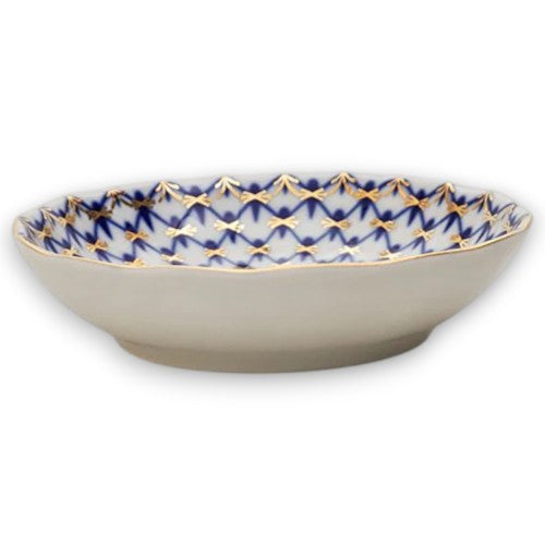 Lomonosov Imperial Porcelain Jam Jelly Marmalade Dish Tulip Cobalt Net 3.9"