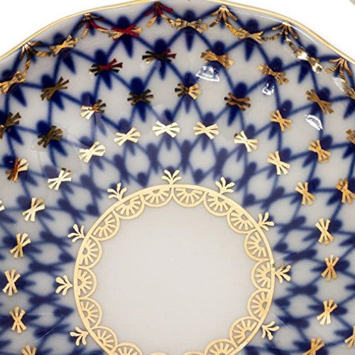 Lomonosov Imperial Porcelain Jam Jelly Marmalade Dish Tulip Cobalt Net 3.9"