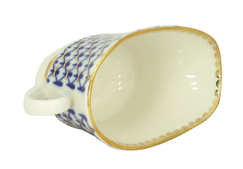 Cobalt Net Gravy Boat. Imperial Porcelain Factory. 6.8 Fl Oz