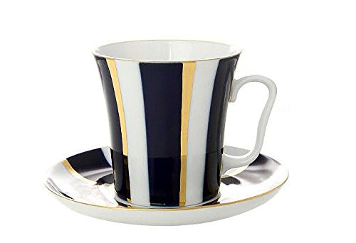 Lomonosov Porcelain Mug and Saucer Leningradskii Cobalt Stripes 12.2 fl.oz/360 ml