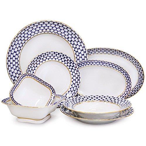 Imperial/Lomonosov Porcelain 'Cobalt Net' Dinner Set 24 pc. for 6 persons