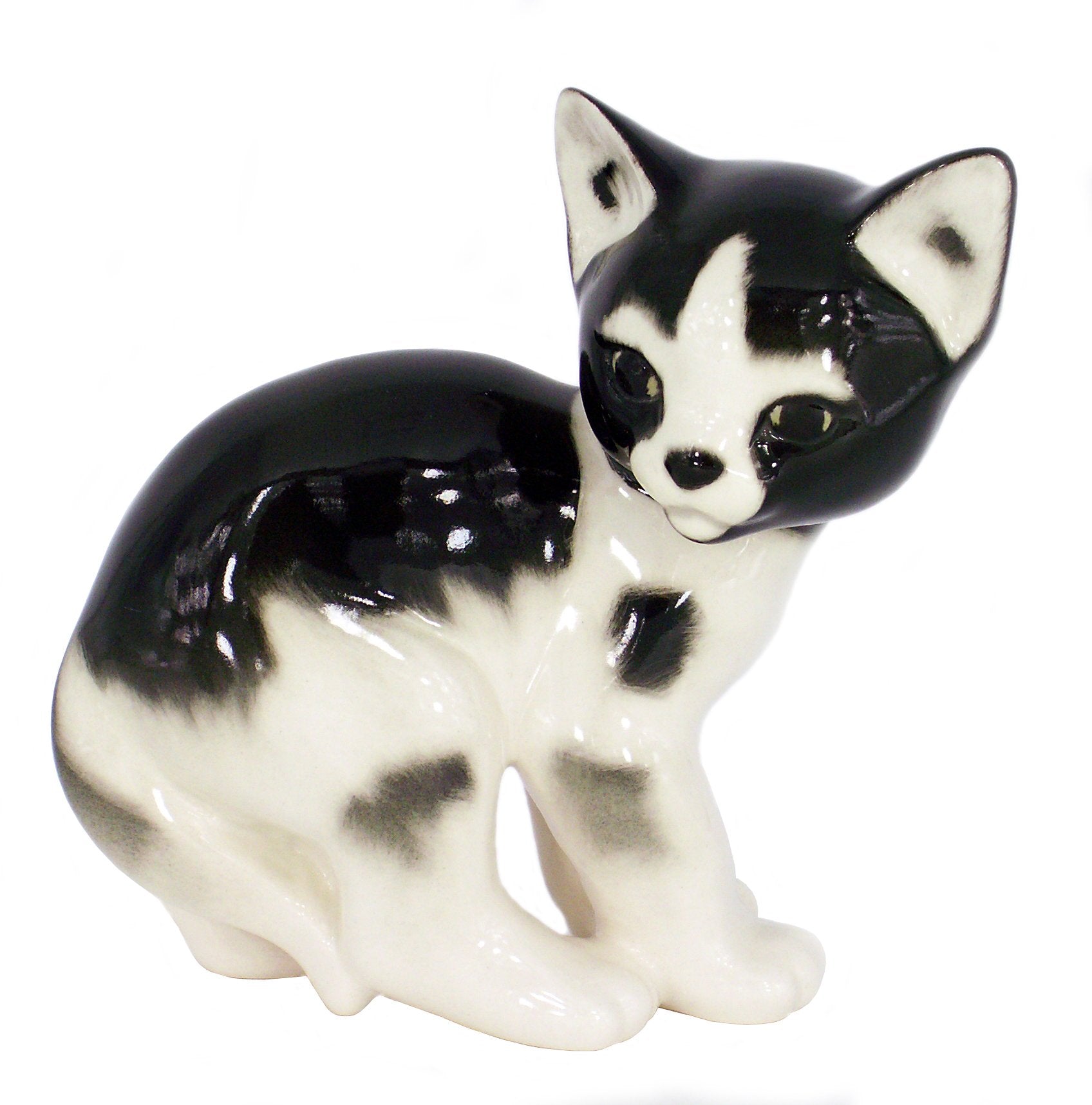 Cat Kitty Black and White Spotted Lomonosov Porcelain Collectible Figurine