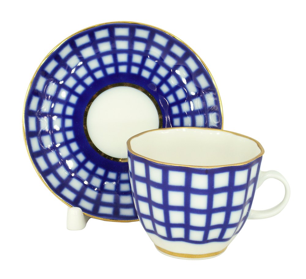 Lomonosov Porcelain Tulip Coffee Cup and Saucer Cobalt Cell 4.7 oz/140 ml