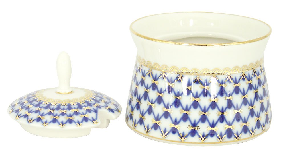 Lomonosov Porcelain Dressing Bowl with Lid Cobalt Net 6.8 fl.oz/200 ml