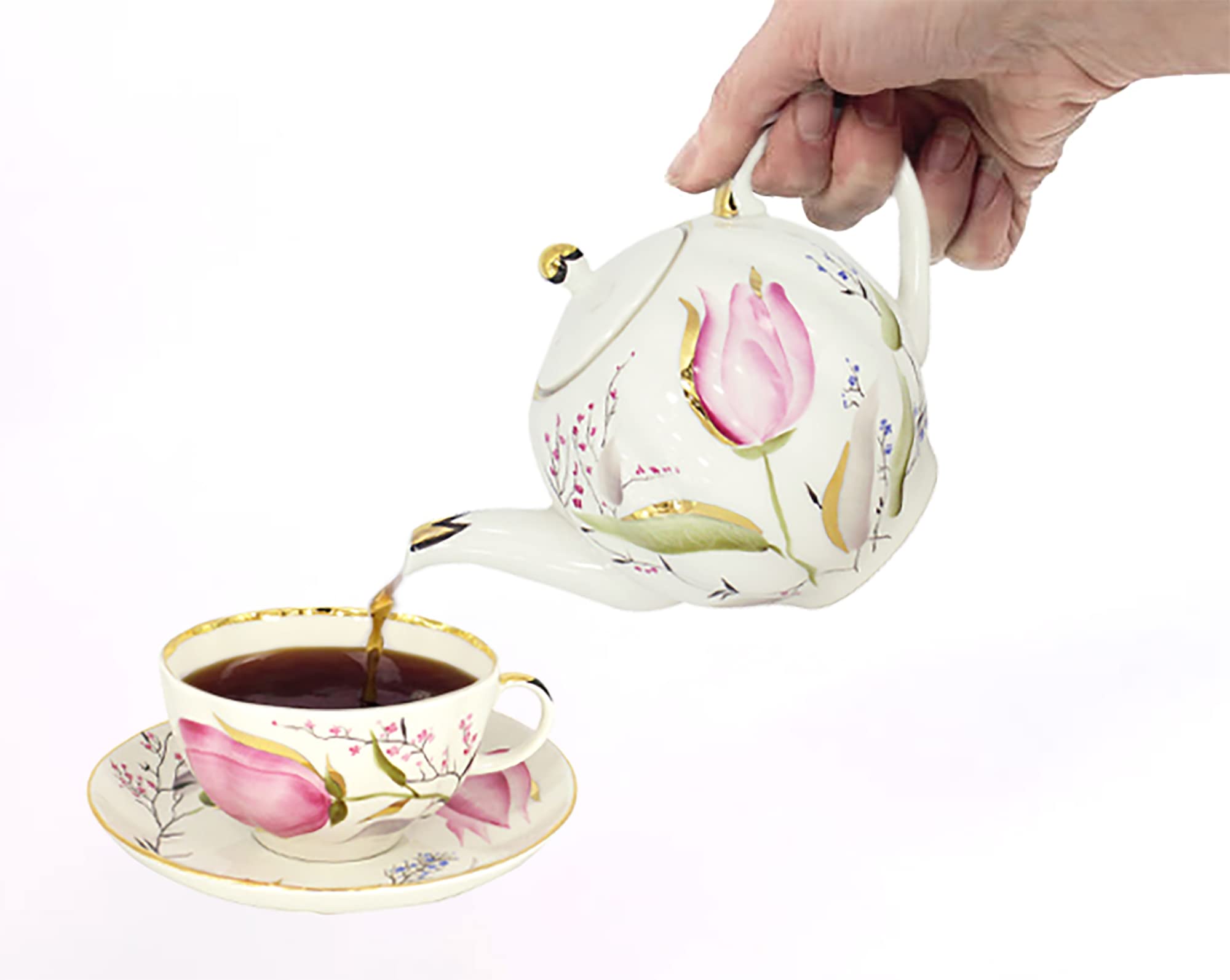 Lomonosov Porcelain Tea Pot Tulip Pink Tulips 3 Cup 20 oz/600 ml