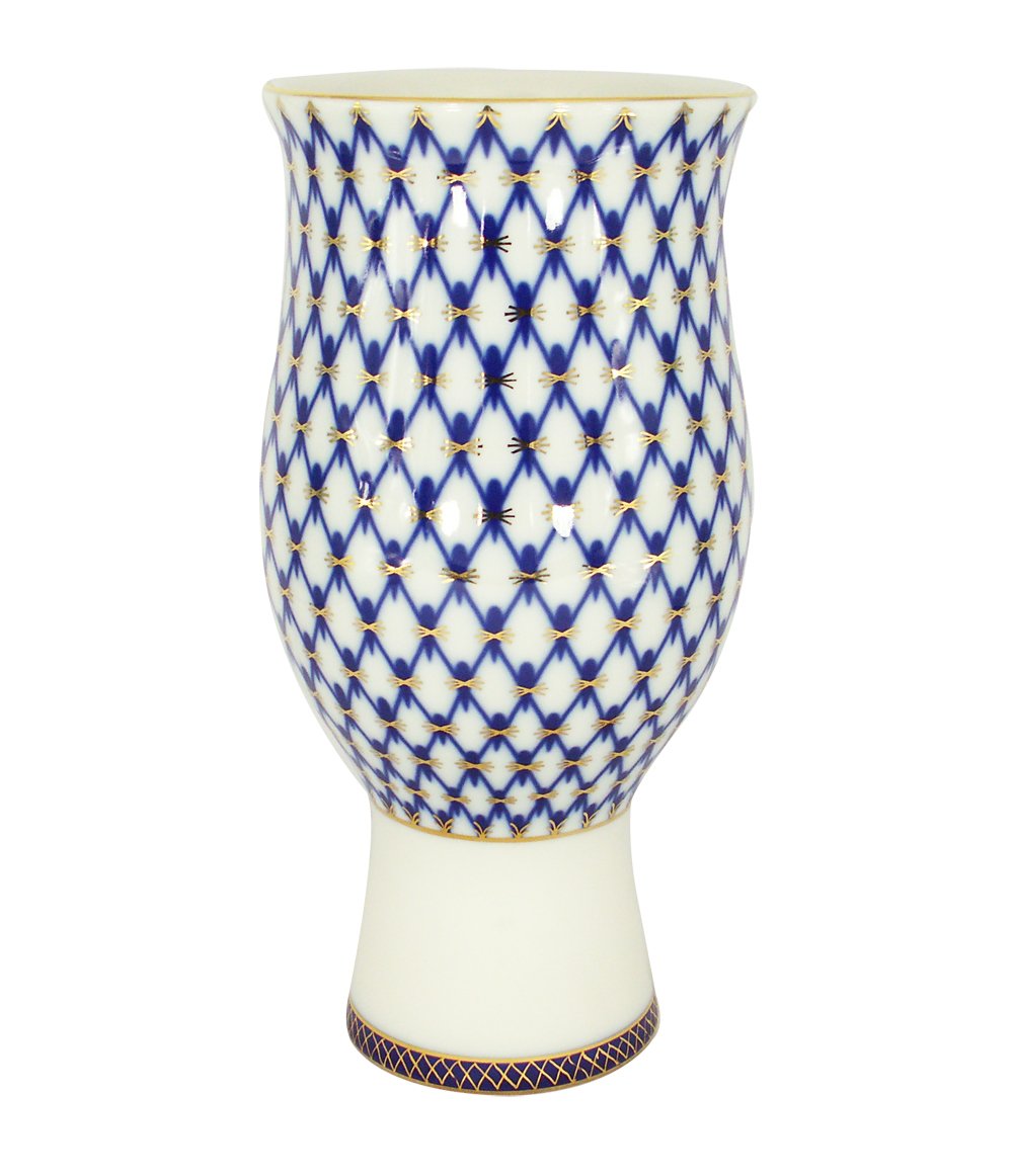Lomonosov Porcelain Cobalt Net Decorative Vase Flower 22 Karat Gold